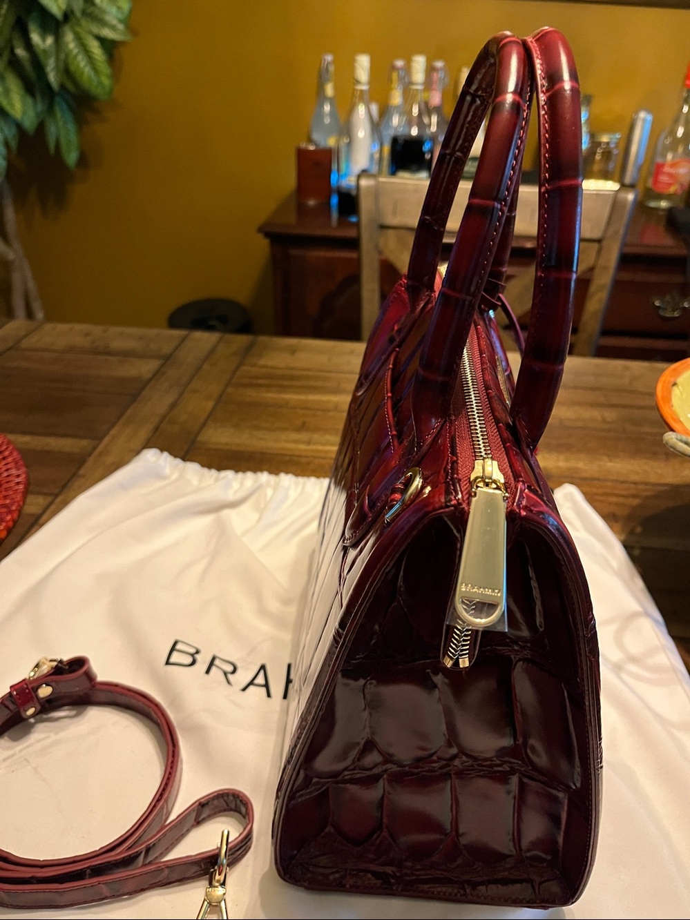 Brahmin Deep Burgundy Croc-Embossed Leather Satchel - Picture 7 of 11